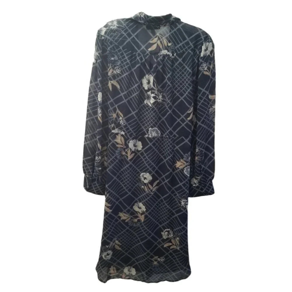 Modcloth Blue Floral Semi  Sheer Dress Belted XL - Picture 2 of 11